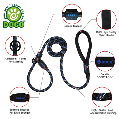 DOCO® Reflective Rope Slip Leash w/Black Nylon Handle - www.docopet.com